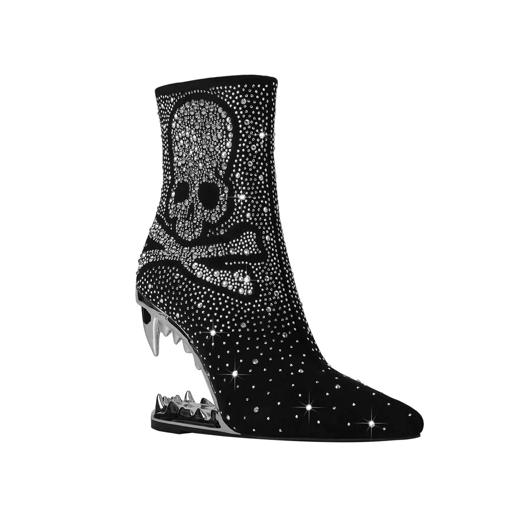 

2023 Autumn/Winter Fashion Women's High Irregular Heel Cusp Side Zipper Ankle Boots Sexy Design With Diamond/Rhinestone