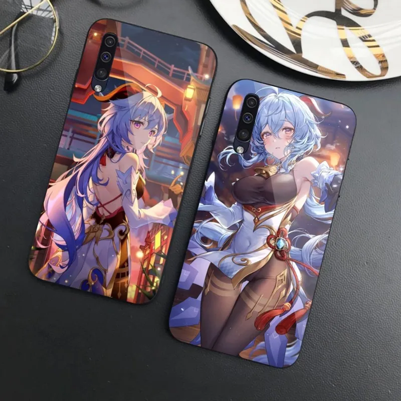 

Ударопрочный чехол Ganyu Genshin для Samsung A32 A51 A52 NOTE 10 20 S10 S20 S21 S22 Pro, Ультрачерный стеклянный чехол для телефона из поликарбоната
