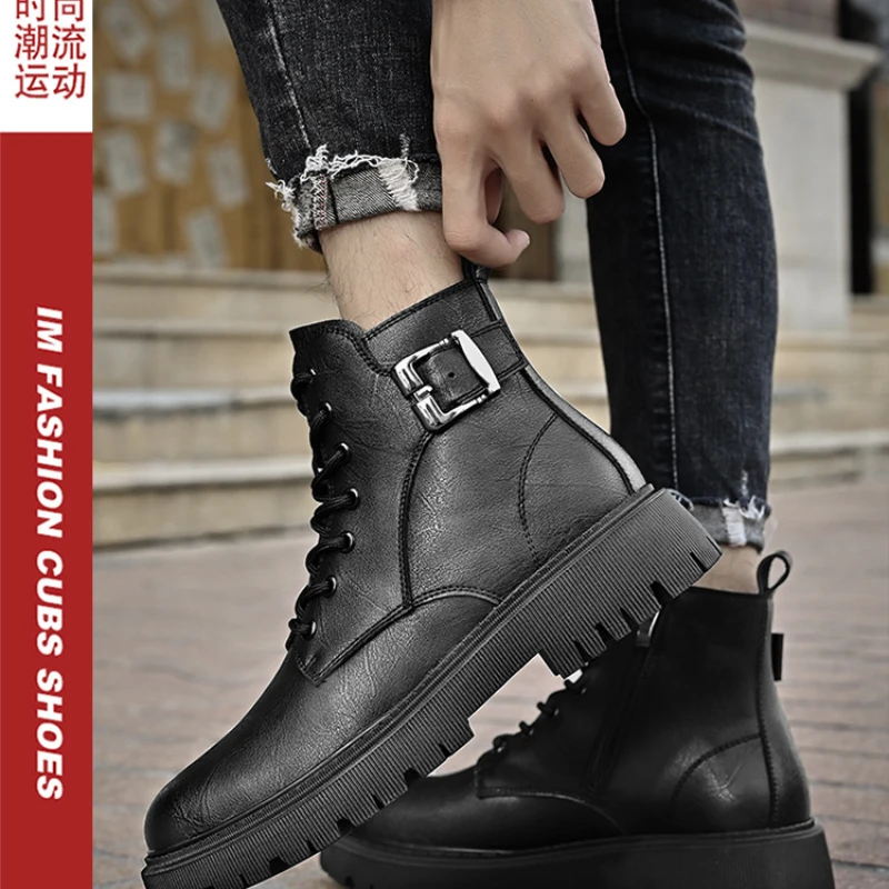 

Осенне-зимние новые ботинки Martin мужские ботинки британский тренд кожаные ботинки на молнии стильные высокие короткие ботинки модные повседневные