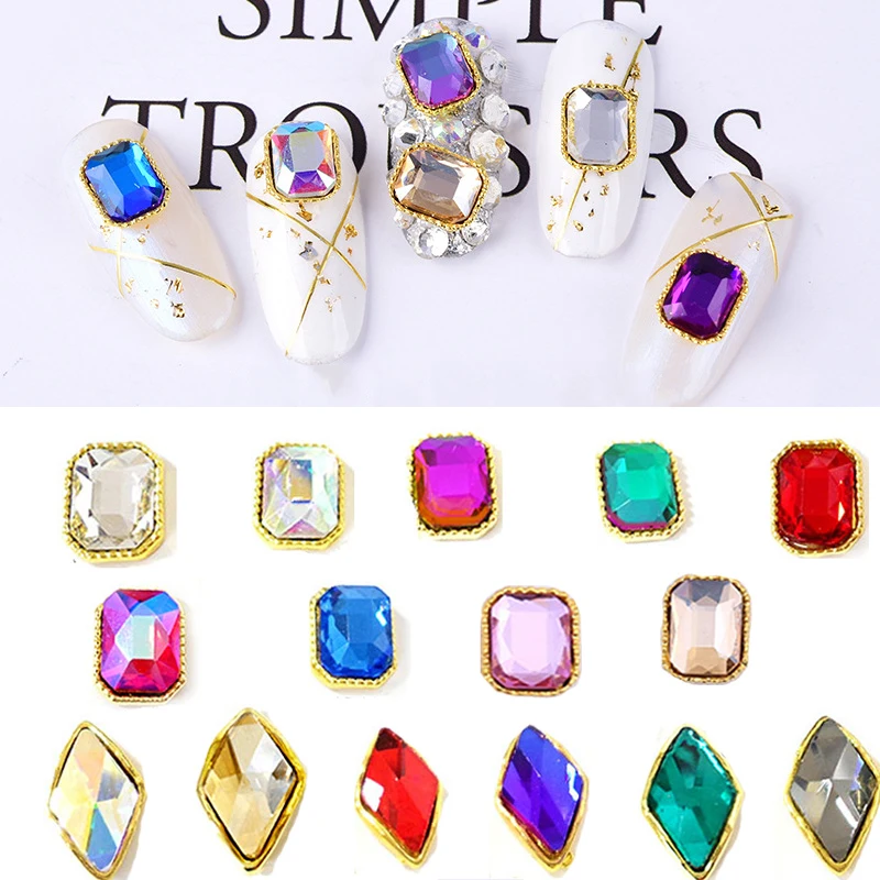 

10Pcs 3D Classic Alloy Rhinestone Nail Art Decorations Colorful Square Crystal Diamonds Stone Nail Jewelry Strass Accessories