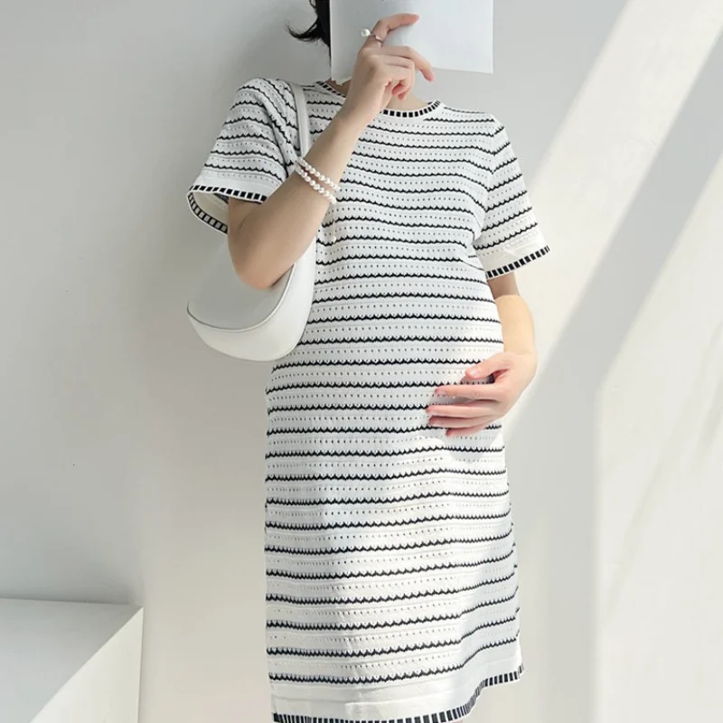 

Летнее короткое платье в полоску для беременных модная повседневная одежда с коротким рукавом для беременных 2023 платье для женщин универсальное мягкое