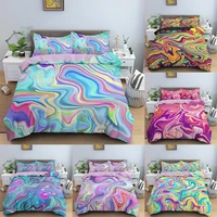 luxury colorful marble bedding set pastel pink blue purple quicksand duvet cover abstract art bed set bright girl bedspread home