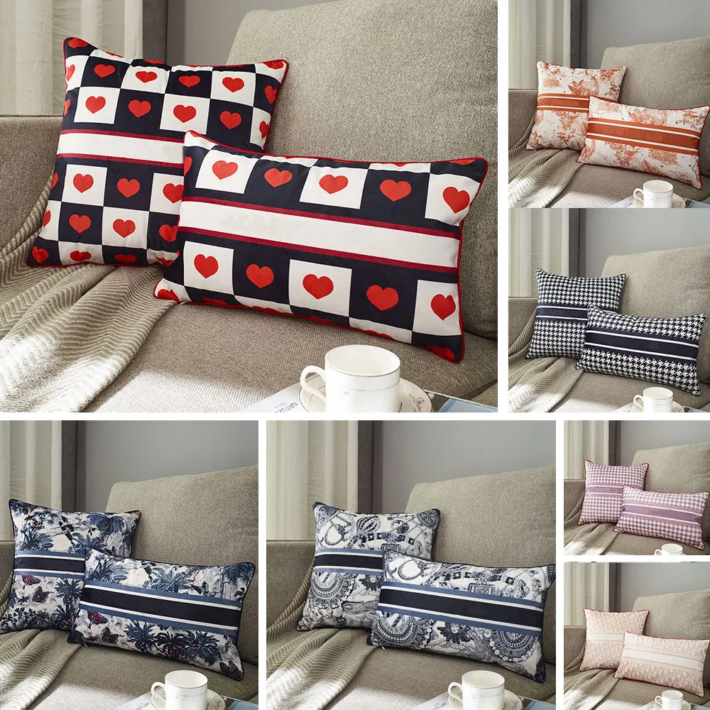 

Luxury Pillow Nordic Modern Plaid Houndstooth Short Fluff Pillowcase Bedside Sofa Waist Back Cushion Pillow Case Cover With Core