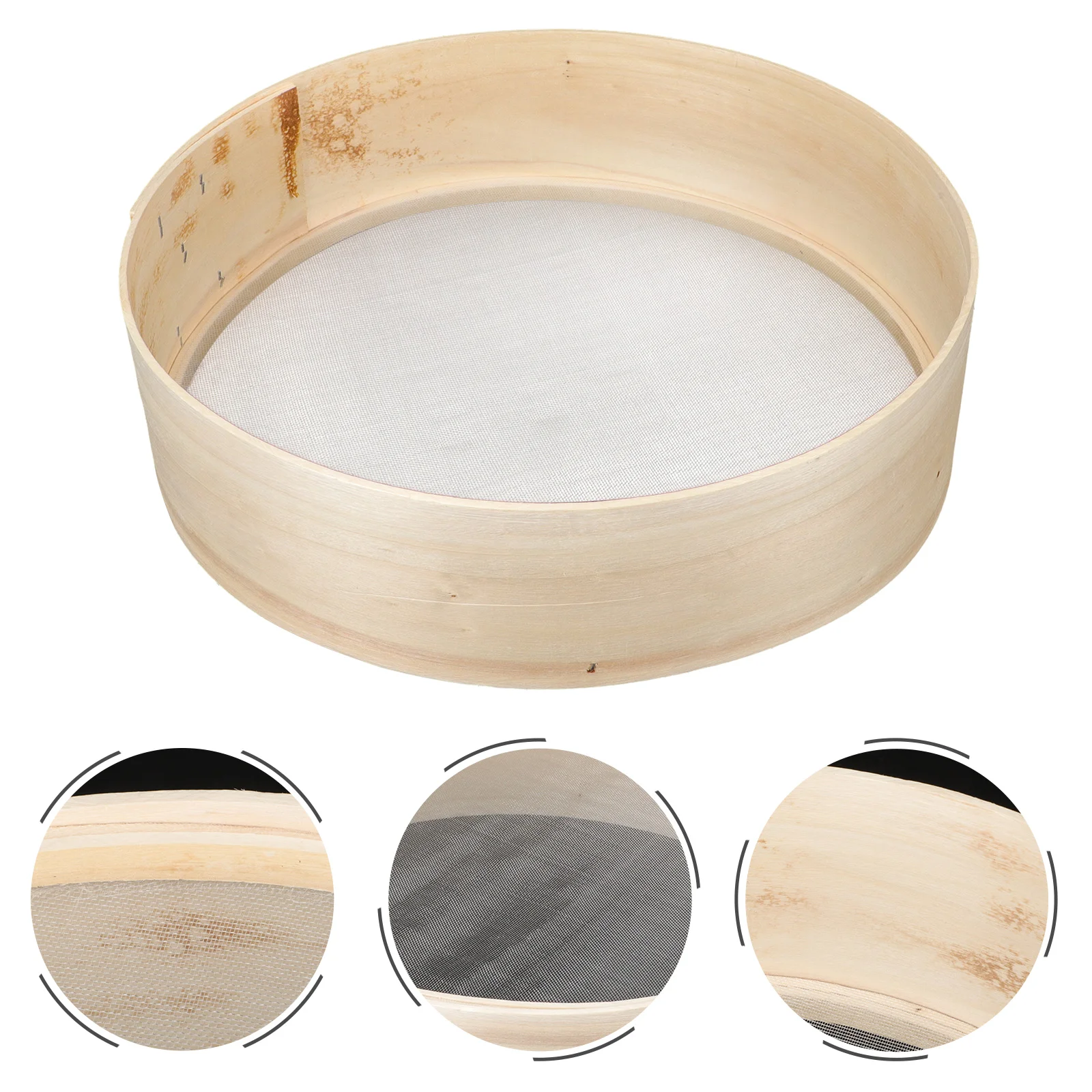 

Mesh Strainer Baking Flour Sieve Soil Sifter Powdered Sugar Kitchen Utensil Wooden Tool Round Shape Household