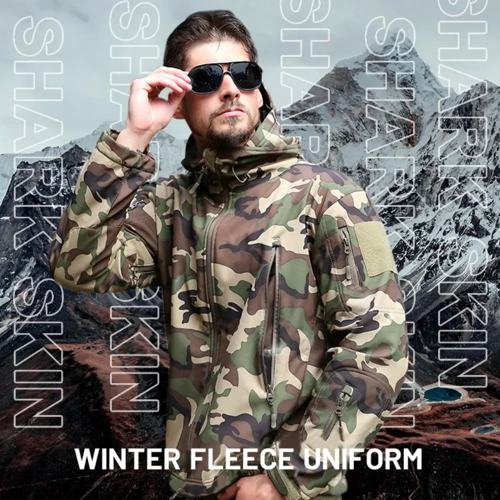 Winter Warm Fleece Jacket Men's 3-in-1 Soft Shell Waterproof Sharkskin Jacket Outdoor Tactical Camouflage Uniform