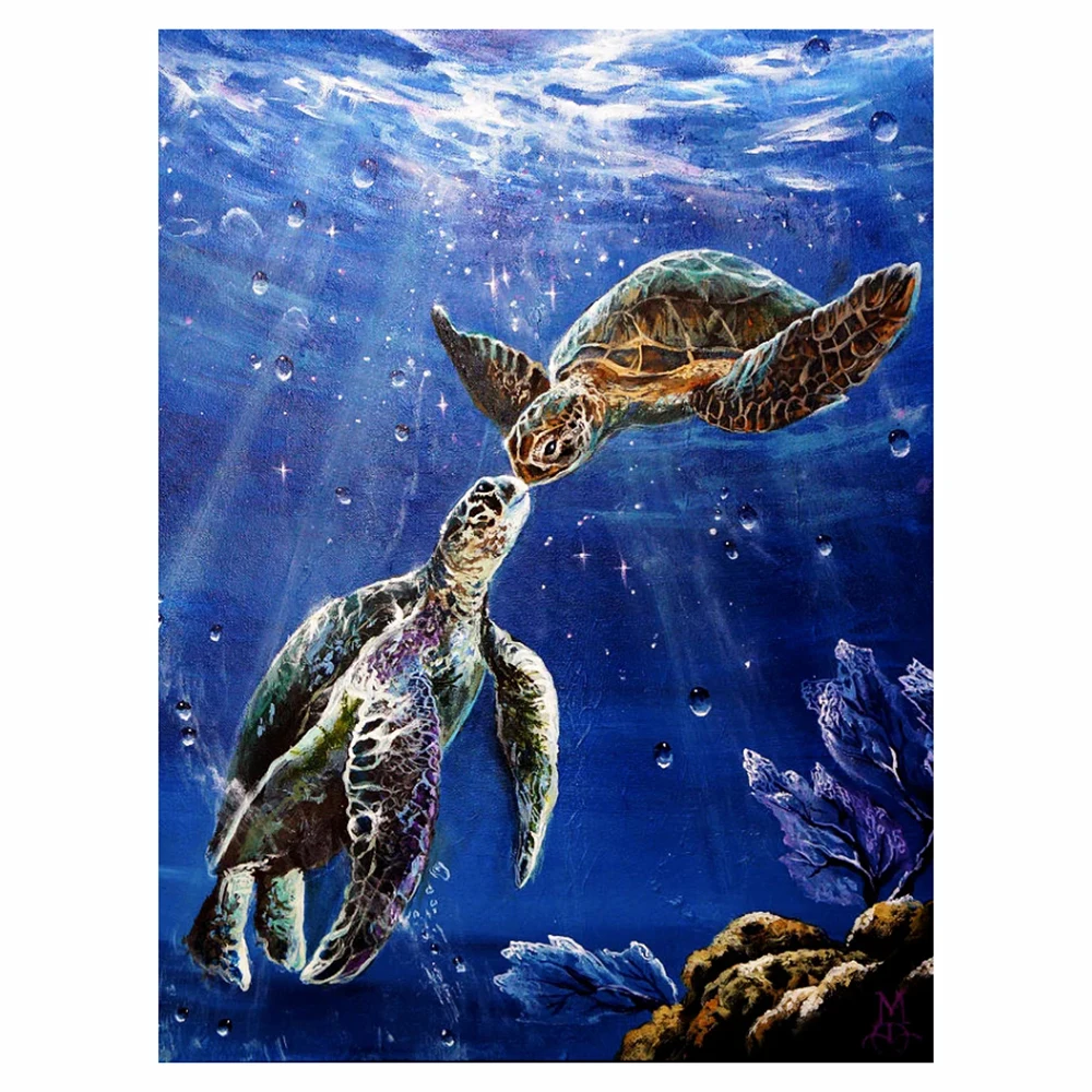 

DIY 5D diamond painting two kissing turtles cross stitch set full diamond embroidery mosaic animal decorative painting gift