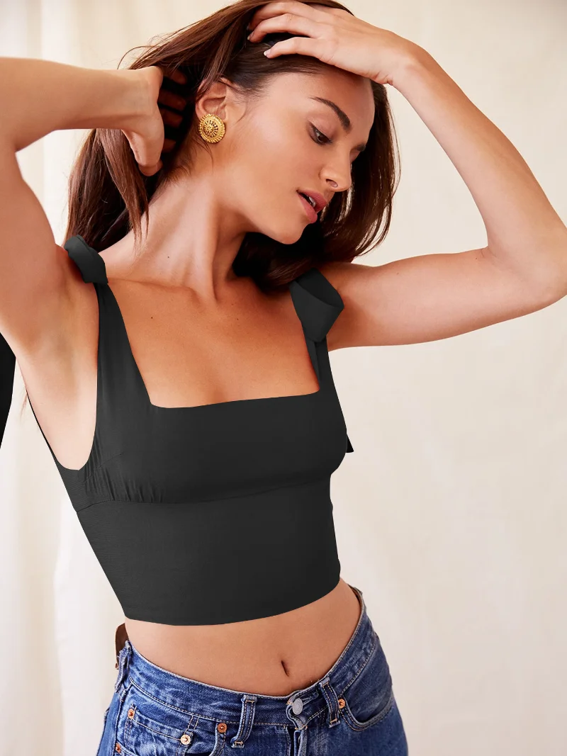 

Новинка 2022, летняя женская одежда, новинка, однотонный бюстгальтер на бретельках и лямках, маленький жилет на бретельках, ультракороткий се...