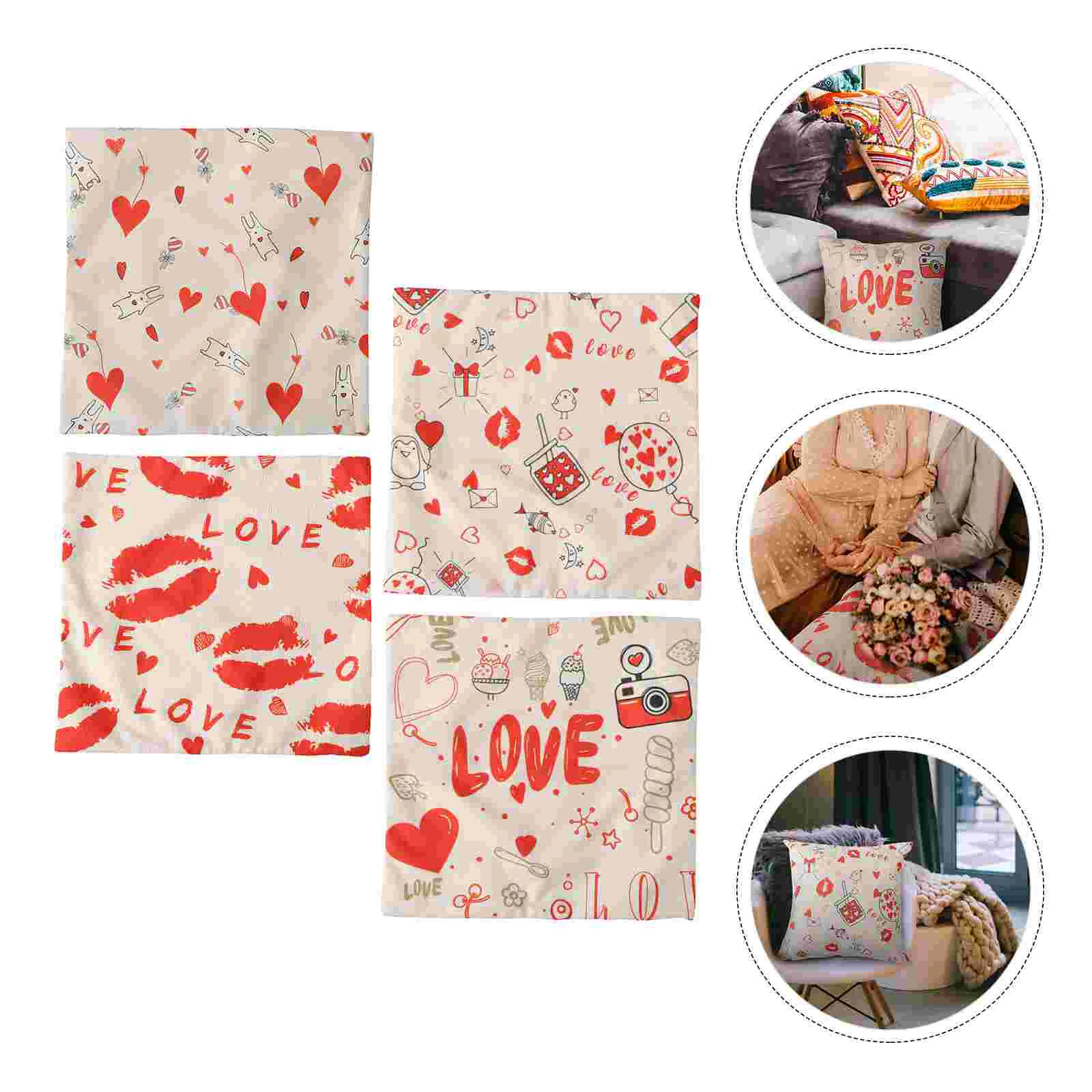 

4Pcs Valentine's Day Cushion Cover Pillow Cover Cushion Cover Pillowcase