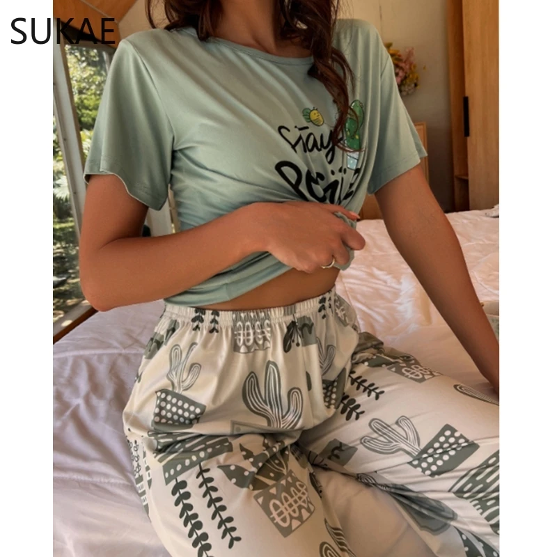 Пижама-капри Женская до икры с коротким рукавом