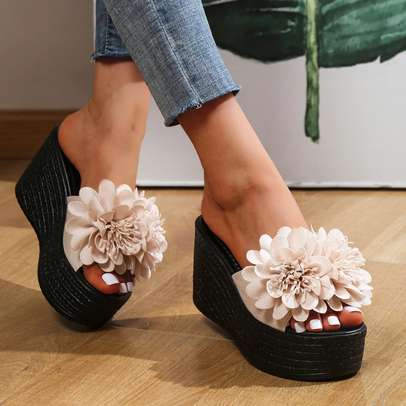 2023 Wedges Sandals Women Slippers Summer Beach Platform Shoes Flower Slippers Women High Heel Slippers Women Fashion Slippers