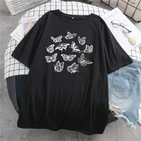 casual womens t shirts cute butterfly print harajuku gothic y2k black vintage kawaii aesthetic oversized short sleeve t shirt