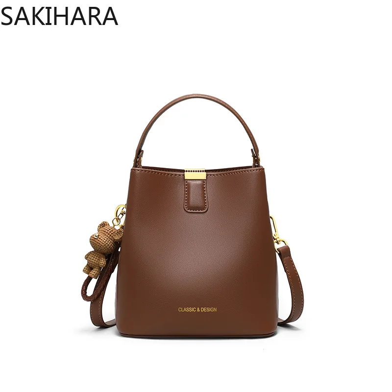 Сумка через плечо для женщин однотонная простая модная ведерка винтажная