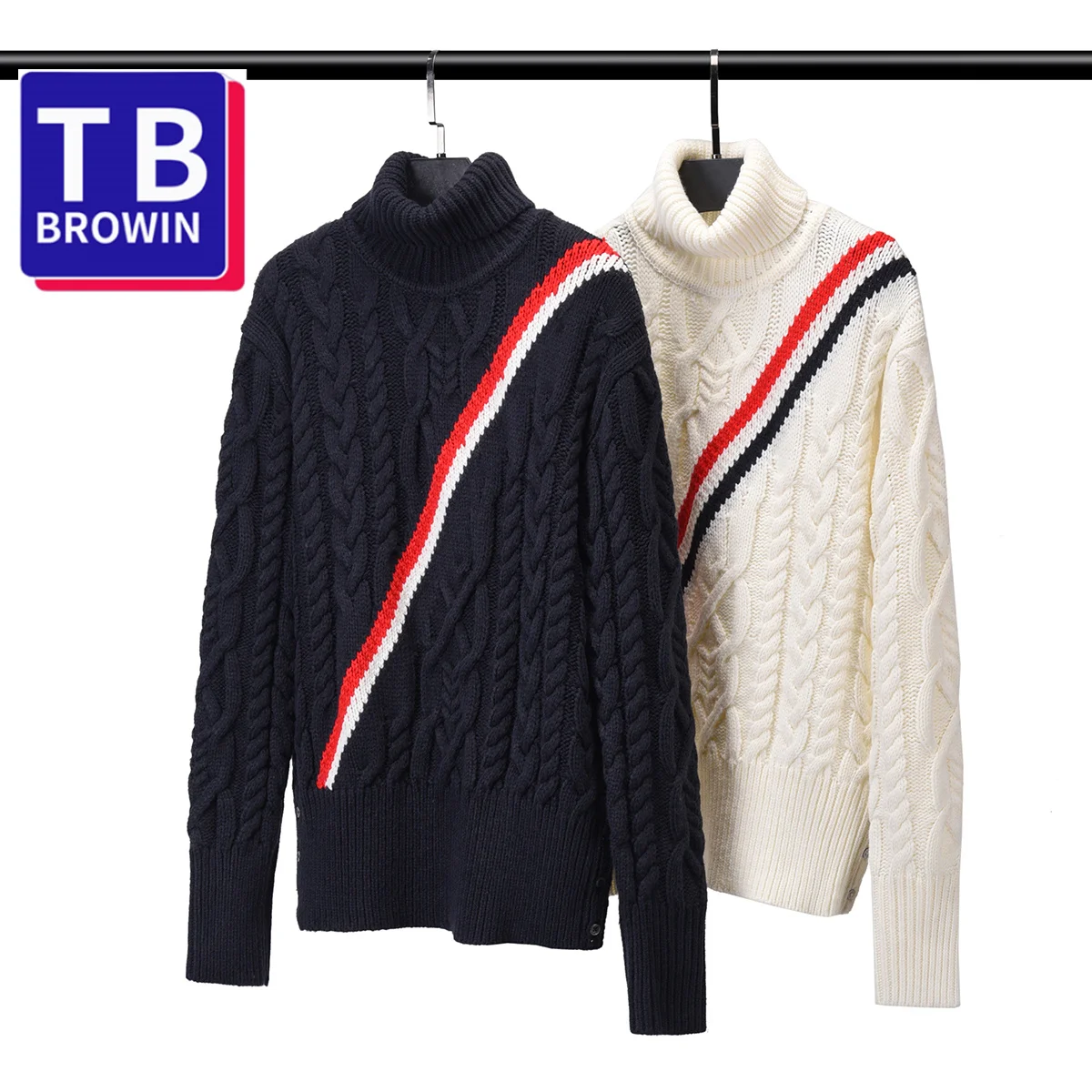 

TB BROWIN new wool tb turtleneck sweater for men and women with British style everyday sweater base knitwear