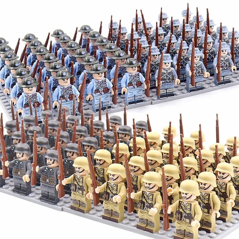 

World War II Soldier Array Figures Building Blocks Set Soviet US UK China Military Man Model Mini Bricks Doll Kids Toys Gifts