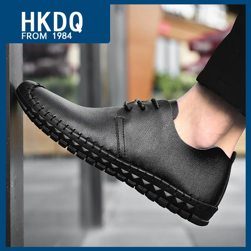 

Модная дышащая мужская кожаная обувь HKDQ, нескользящая повседневная обувь для мужчин, удобная мужская обувь для вождения, большой размер 38-48