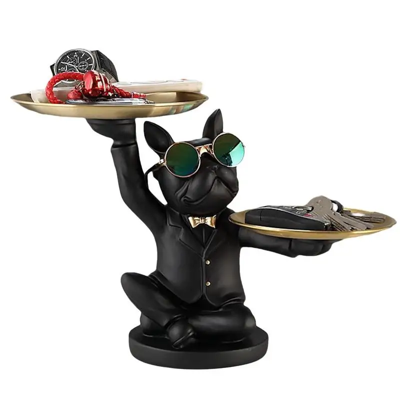 

Key Tray Holder Black Dog Butler Statue Resin Decorative Dog Statue Statues Key Snack Holder Modern Art Statue Home Desktop