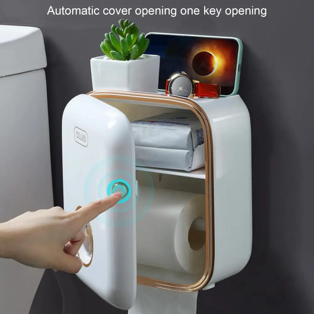 

Paper Holders Toilet Paper Holder Double Layer Punch Free Waterproof Large Capacity Stable Tissue Storage Shelf Bath Hardware