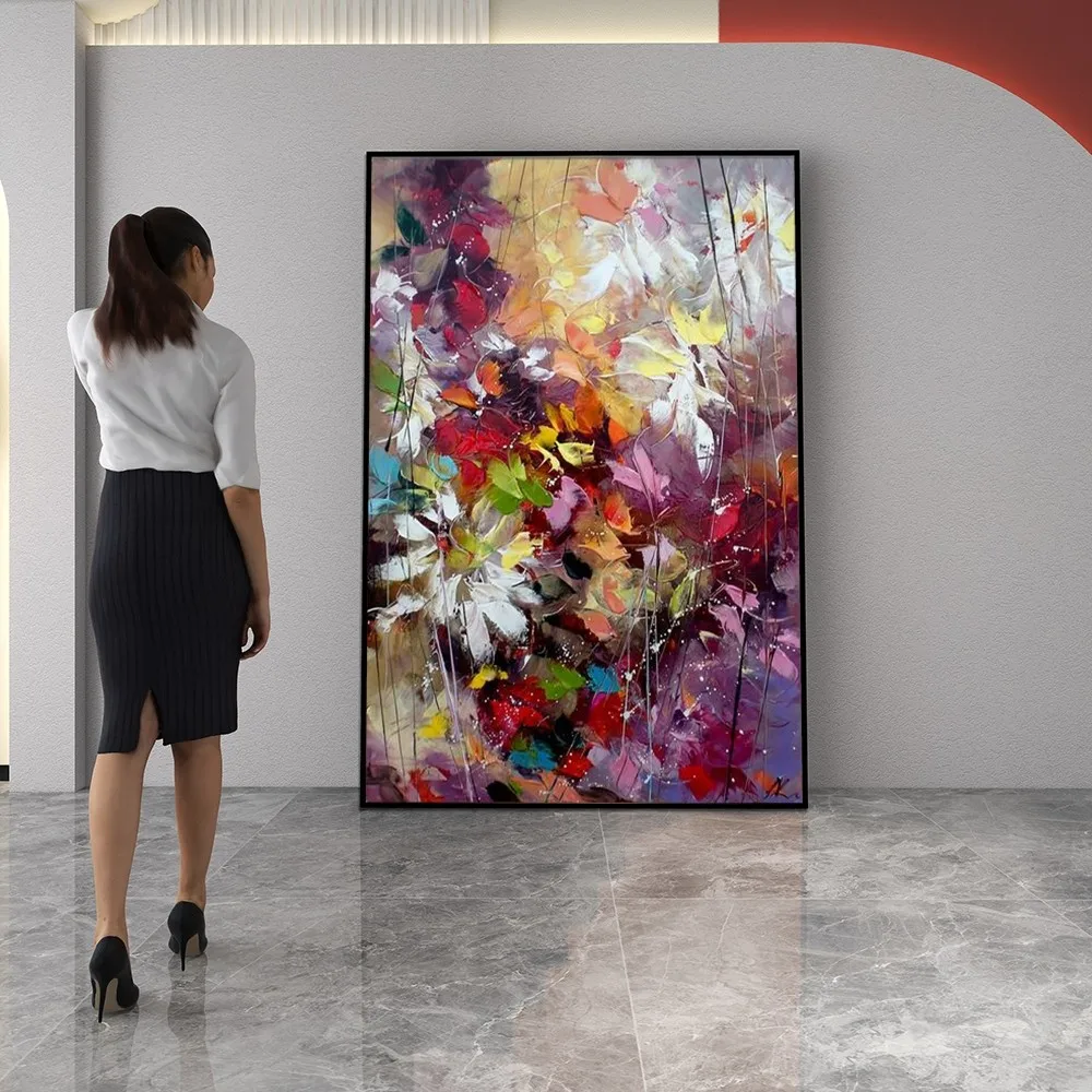 

Abstract Watercolour Blue Orange Flower Oil Painting Without Frame Handmade On Canvas Hanging For Living Dinner RoomArt