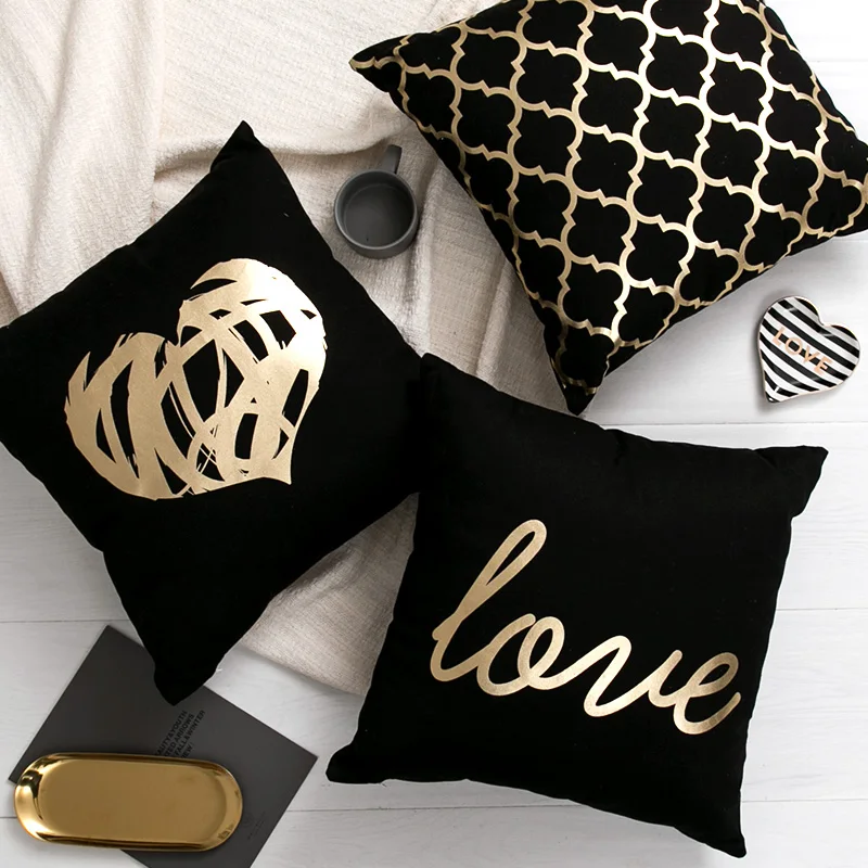 

Black Golden Leaves Cushion Brozing Gold Foil Cushion Decorative Pillows Home Decor Throw Pillow Almofadas Decorativas Para Sofa