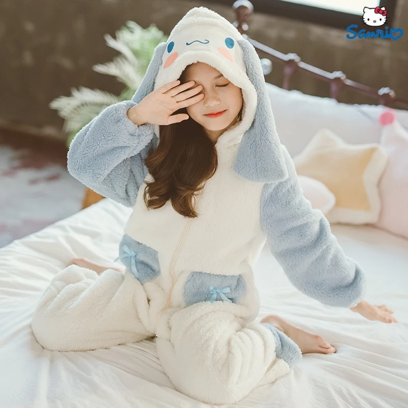 

New Sanrio Cinnamoroll Plush Winter Flannel Kids Rompers Girl Boy Toddler Jumpsuit Infant Clothes Pyjamas Child Overalls Gifts