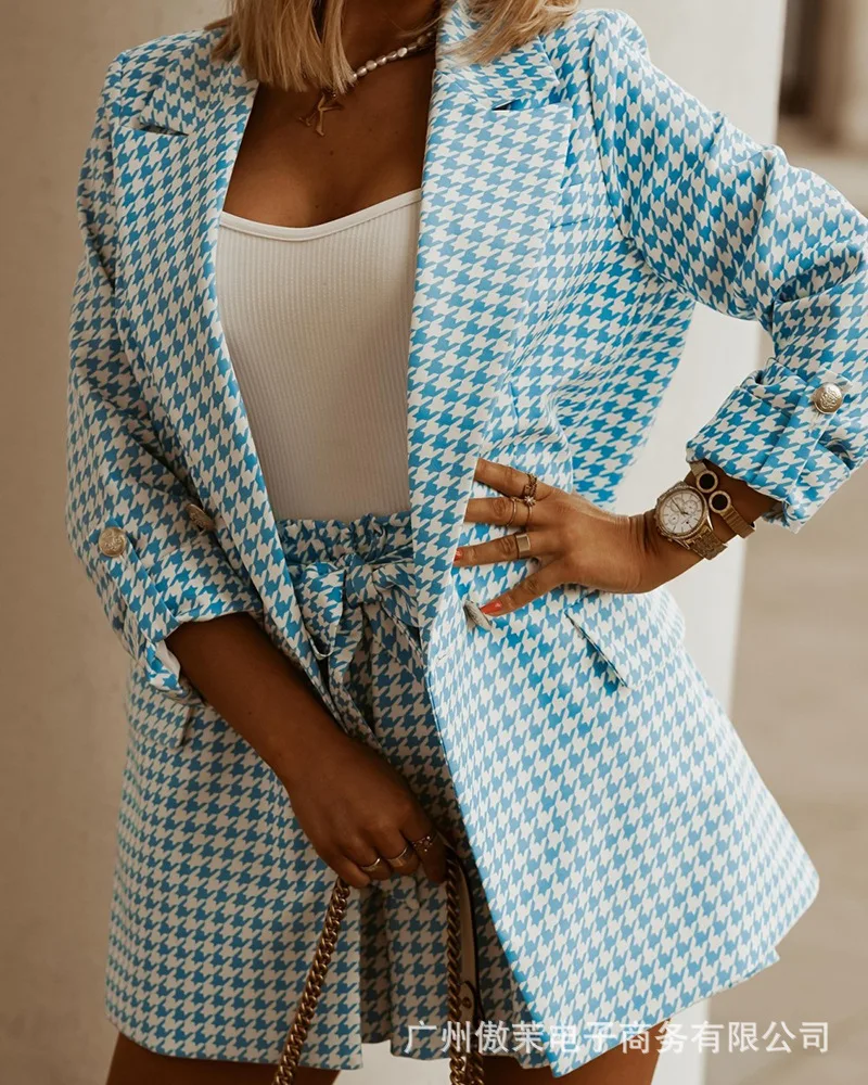 

Women's Shorts Suit 2021 New Blue Qianniao Suit Jacket Shorts Set