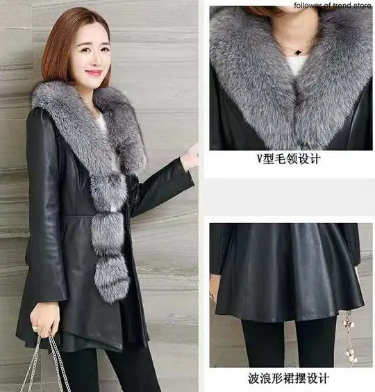 Thickened Plush 2022 Winter PU Leather Coat Women's Medium Long Korean Faux Fur Coat with Cotton Luxury  Lady 's Jacket