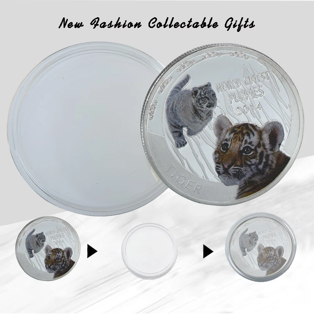 Серебряная монета за один доллар дизайнерская с изображением тигра животных