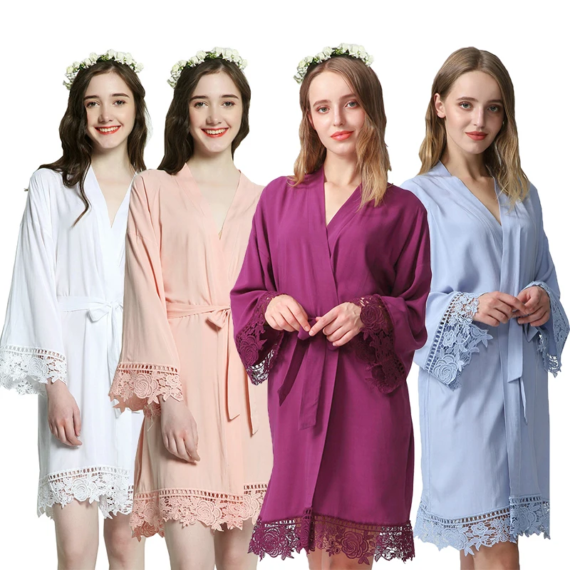 Women Wedding Robe Bride Robes Rayon Cotton Lace Robes Bridal Robes Bridesmaid Robes Bride Bathrobe Bride Sleepwear