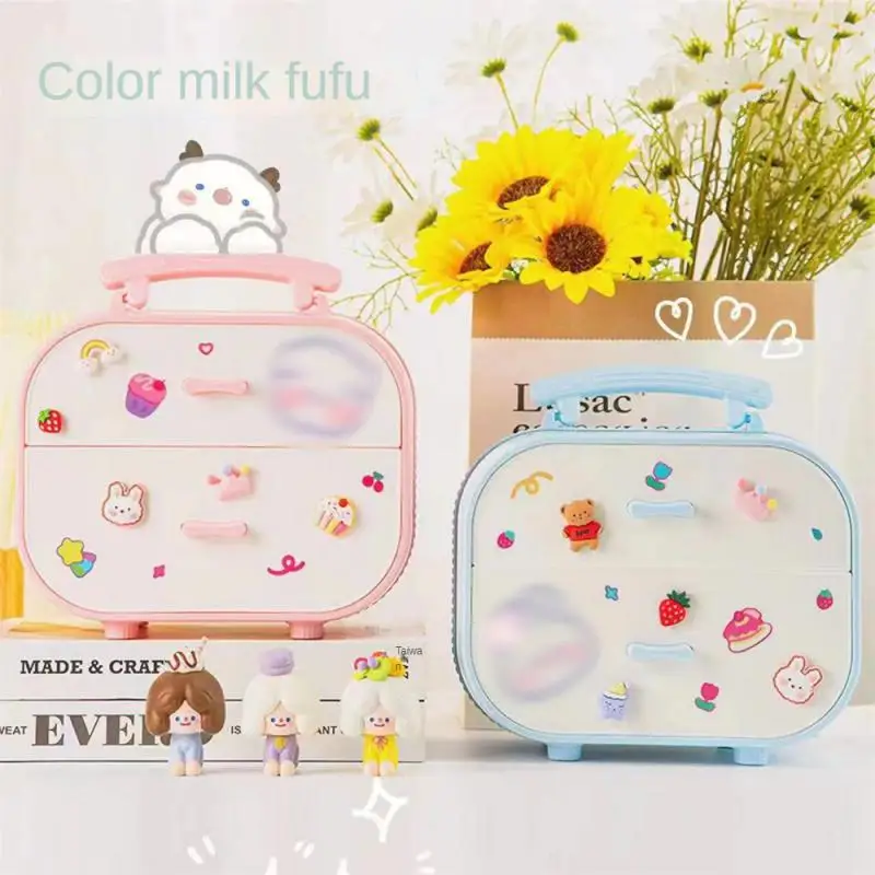 

21.5x18x13cm Storage Box Girl Stationery Storage Containeradorable Storage Box Student Headwear Household Tools Abs Pink/blue