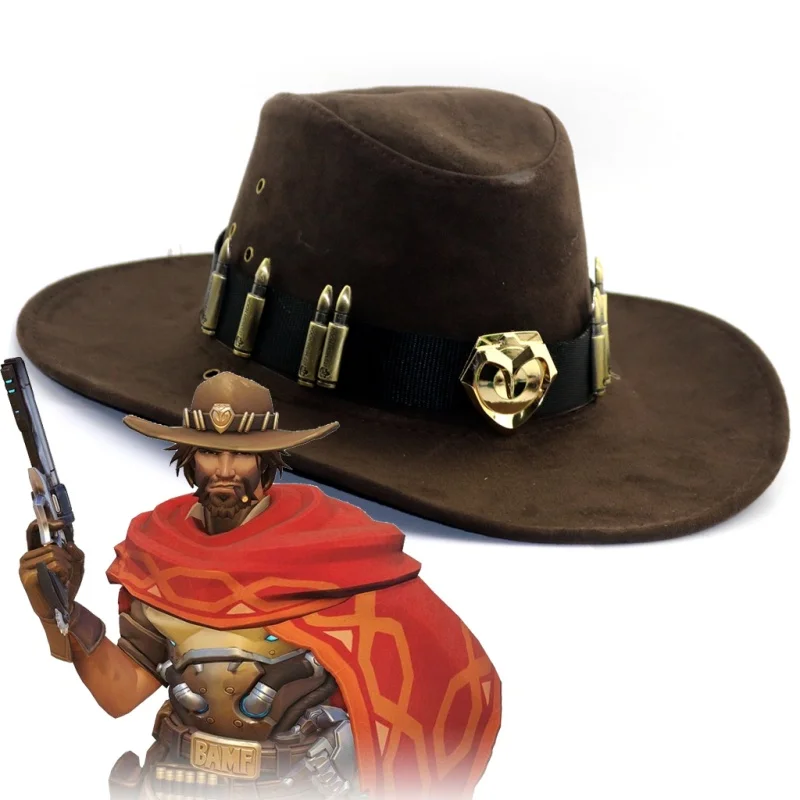 Фото Игра Ow Cole Cassidy Mccree, шляпа для косплея, мужская винтажная ковбойская шляпа в стиле вестерн, пиратская шляпа, аксессуар, карнавальный реквизит на Хэллоуин №4