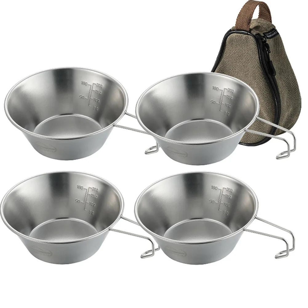 

2/3/4pcs Stainless Steel Sierra Bowl 310ml/450ml Camping Picnic Cup Cookware With Canvas Storage Bag Multiple Set Can Choose