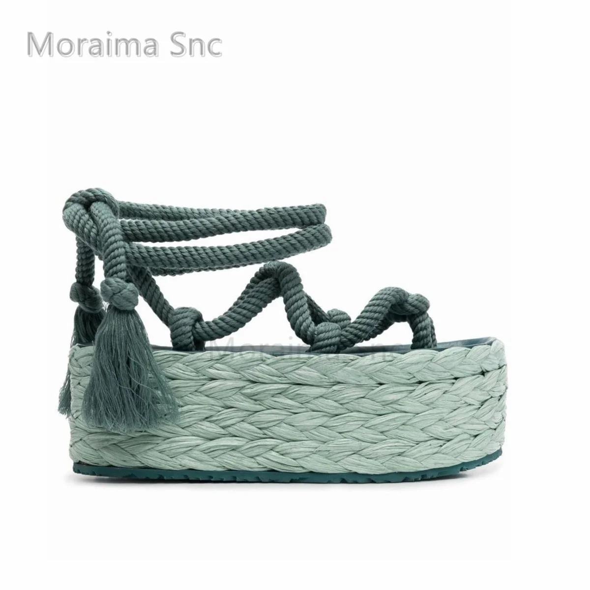 Espadrilles Platform Hemp Rope Sandals for Women with Heels Summer Tassel Solid Color Lace Up Ladies Shoes Ankle Cross Straps