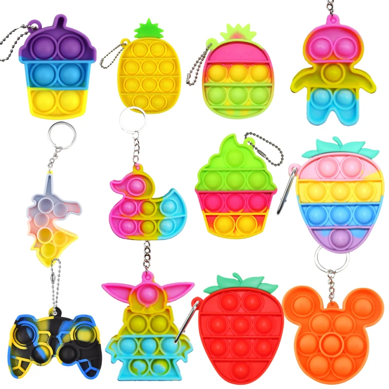 

Kawaii Cartoon Keychain Pop Fpr Adult Kids Push Popet Bubble Its Sensory Silicone Push Bubble Anxiety Autism Toy Adult Children