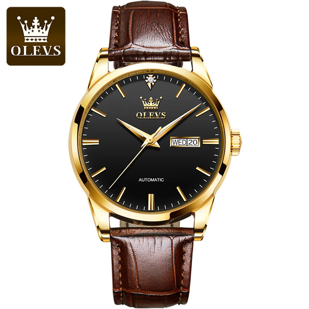 

OLEVS Mens Watches Top Brand Classic Mechanical Luxury Automatic Watch for Men Clocks Leather Waterproof Business Wristwatch