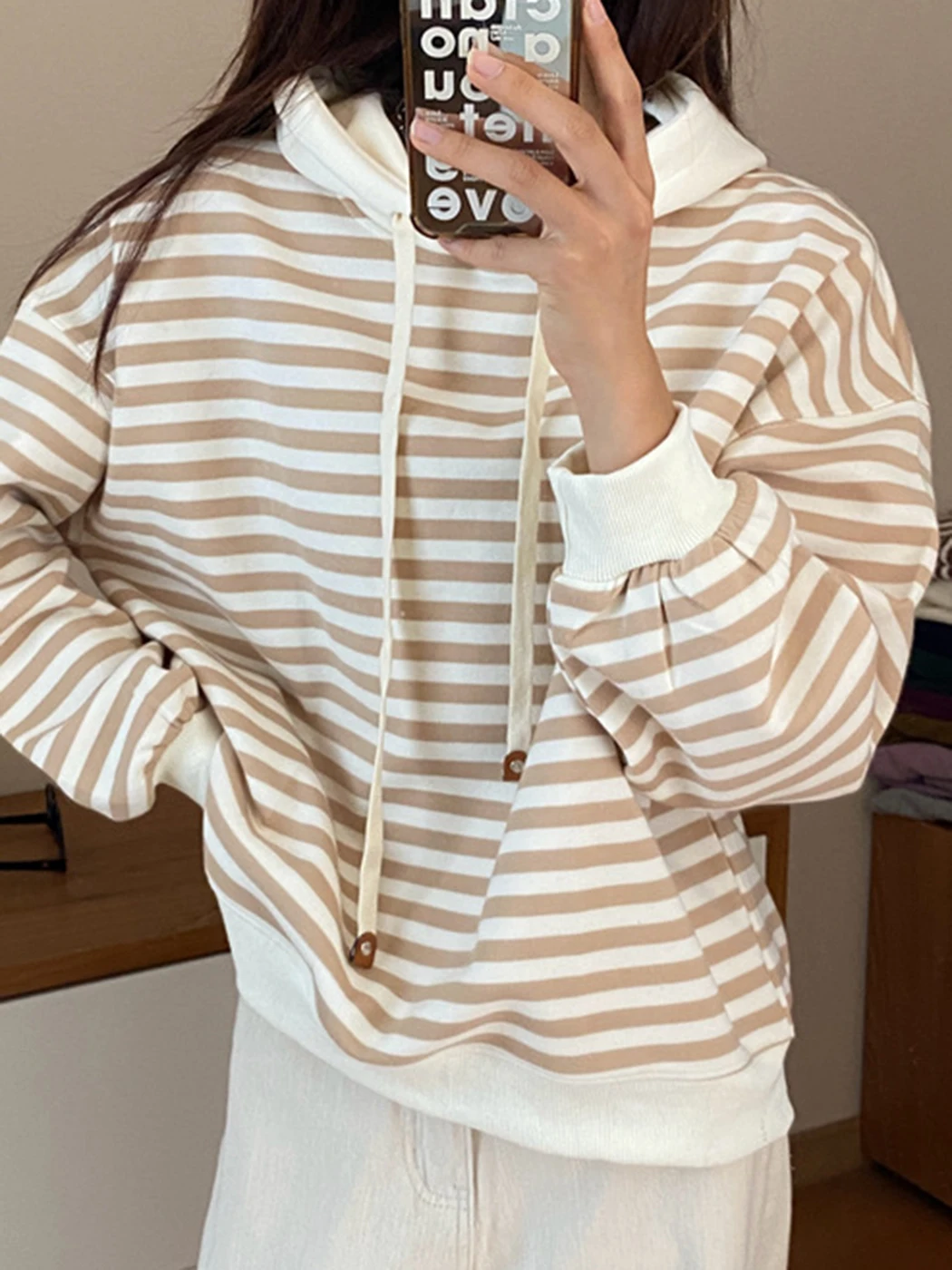 

Striped Classic Hoodie Woman Long Sleeve Drawstring Cotton Cozy Pullovers Femme Autumn Casual Vintage Sweatshirts Lady Clothes