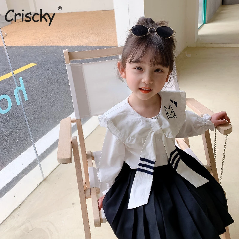 

Criscky 2022 Autumn Kids Blouse Long Sleeved Cotton White Print Baby Shirt Cartoon Fashion Blouse for Children Girls Clothes
