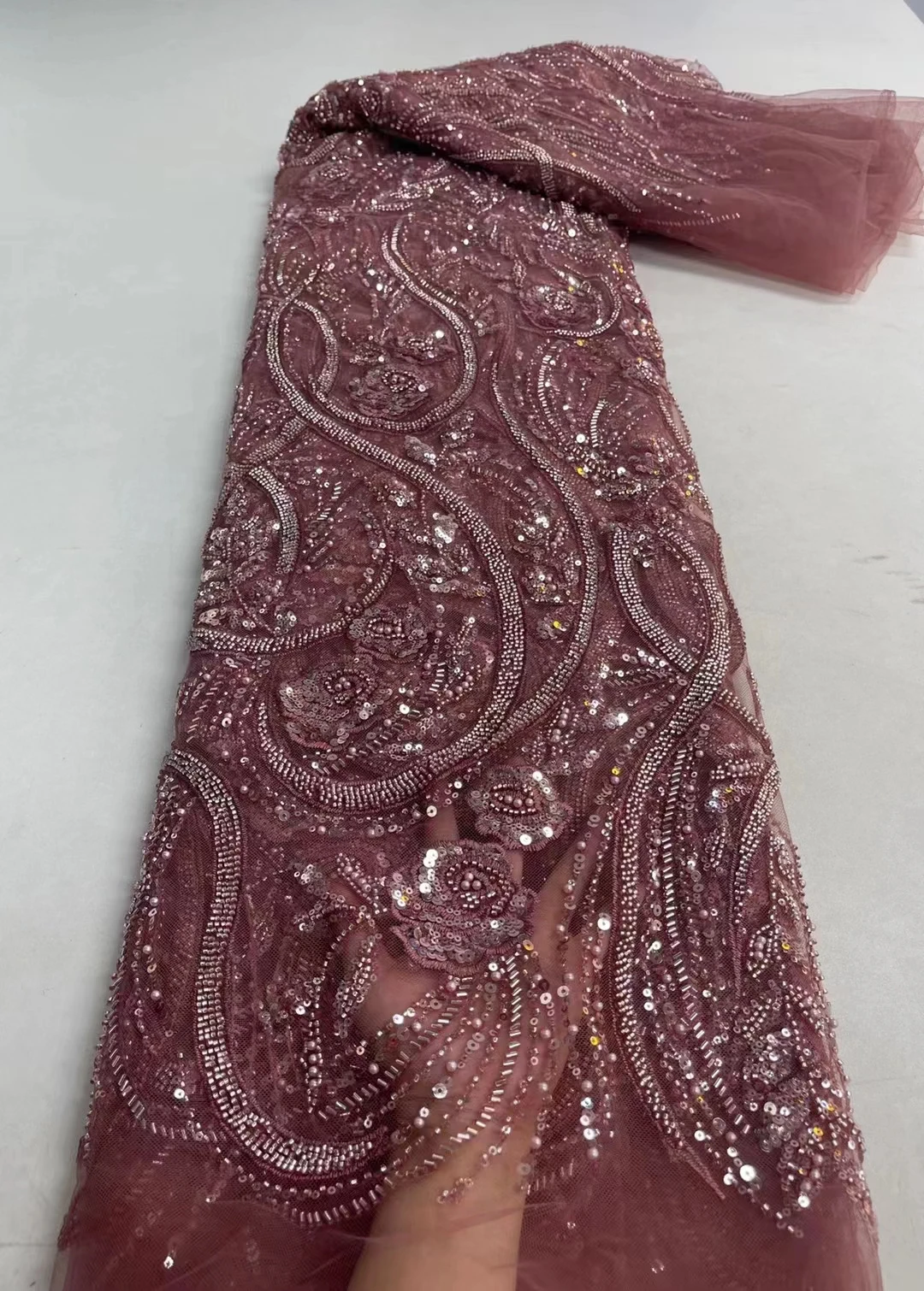 

Роскошная нигерийская кружевная ткань ручной работы из бисера 2023 Высококачественная вышивка из бисера из блесток африканская французская ...