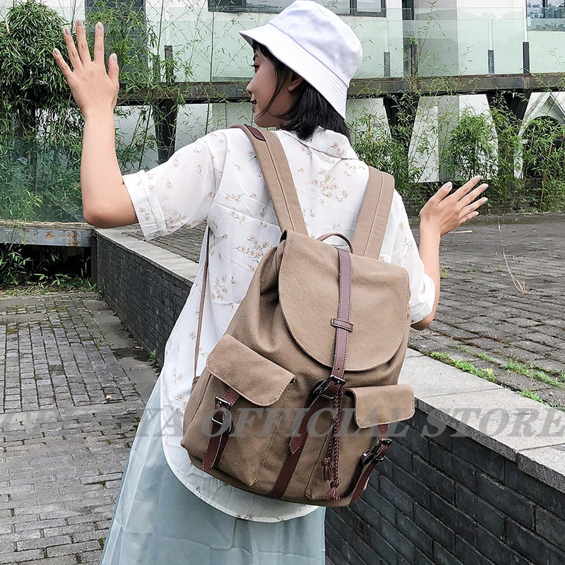 CFUN YA Summer Trend Teen School Bag Backpack For Girls Boy College Bookbags Middle Student Schoolbag Large Black Canvas Bagpack