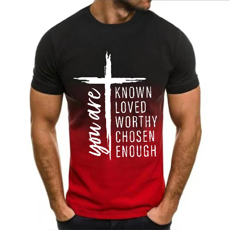 

Men's T Shirt 3D Print Jesus Cross Gradient Element Streetwear Casual O-neck Short Sleeve Tops Fashion Trend Oversized T-shirts