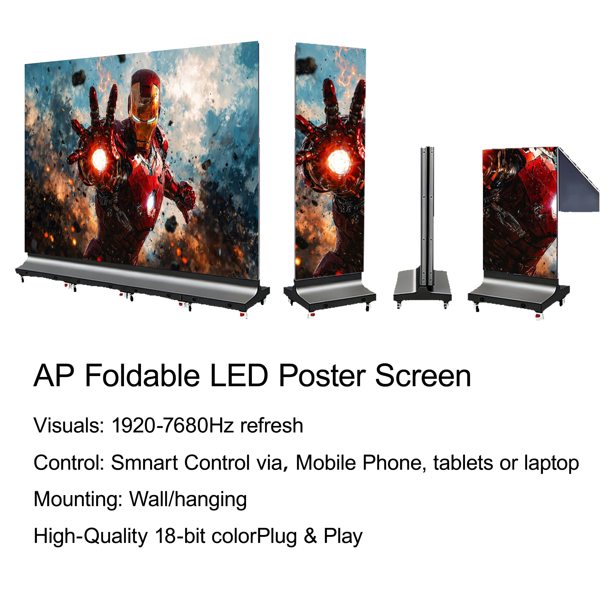 Складной LED-дисплей P2 для помещенийулицы с настраиваемым разрешением, Adobe RGB 98%, яркостью 1000 кд, HDR10, 12-битной цветовой глубиной, напольный (art.: 3920d9f6fc8be) - 3920d9f6fc8be