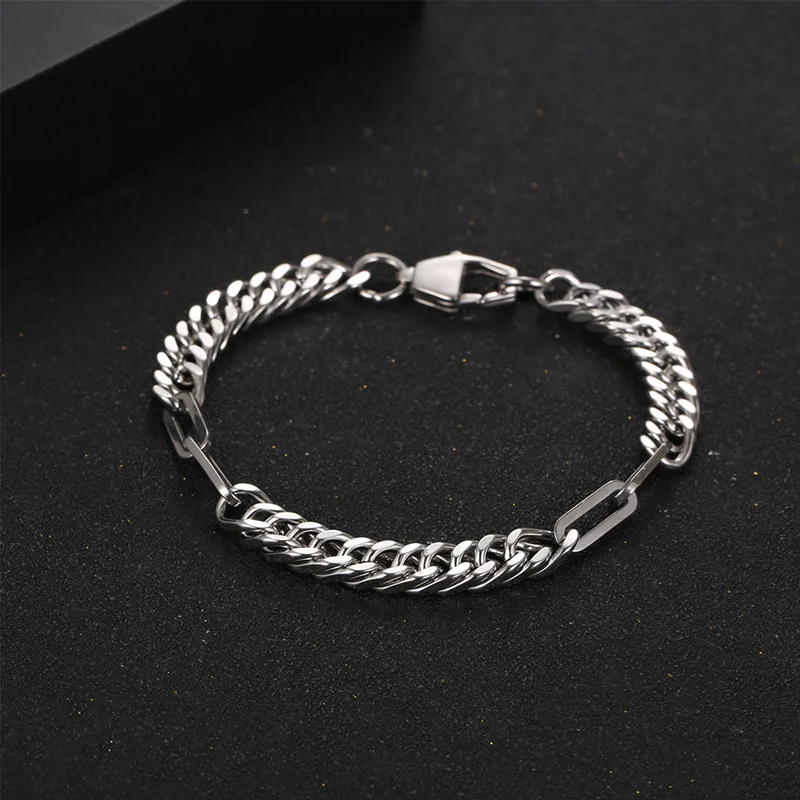 

Simple Hip-hop Style Stainless Steel Men's Bracelet Personalized Trend Splicing Titanium Steel Link Metal Chain Cuban Bracelet