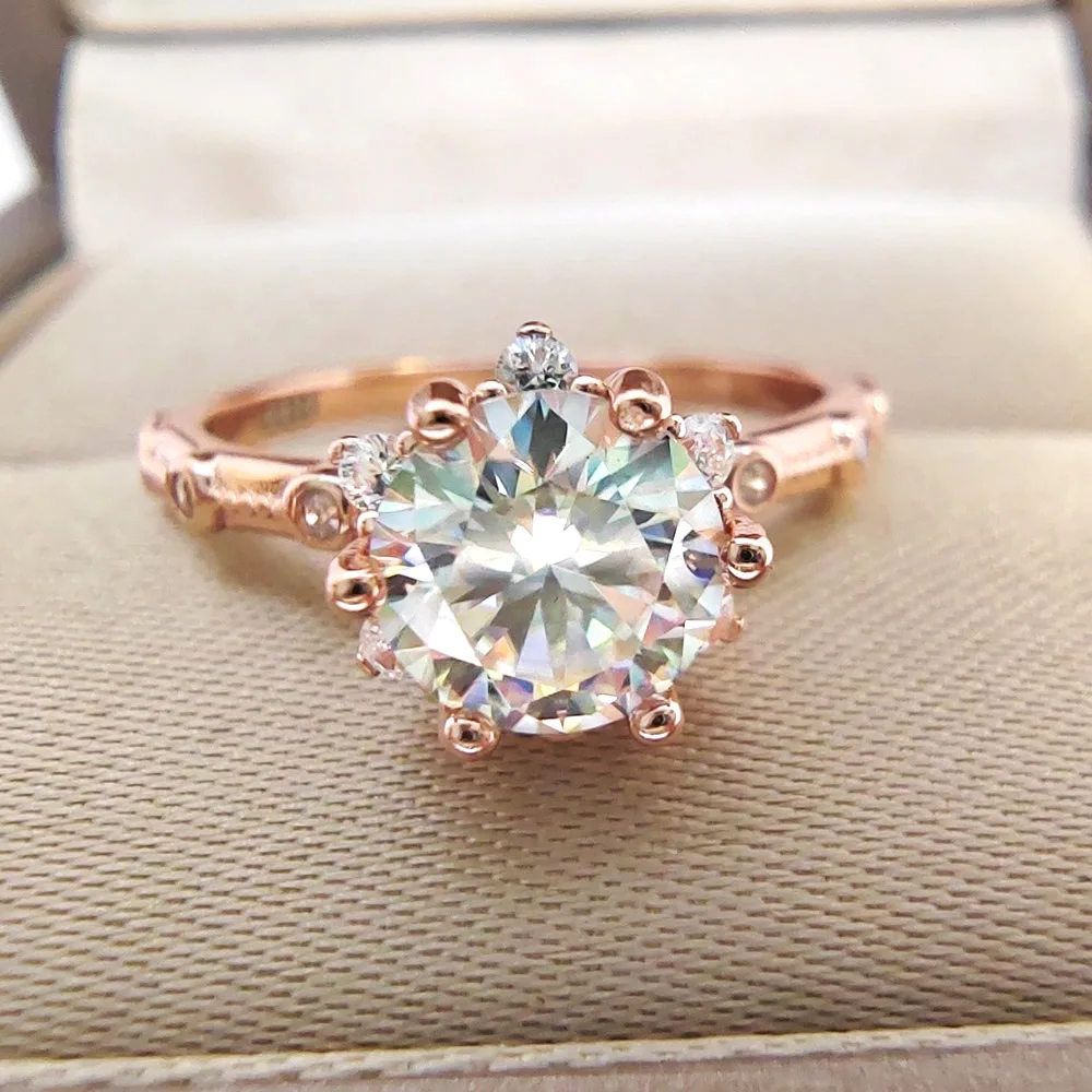 Luomansi moissanite anel s925 banhado a prata ouro rosa 1ct 6.5mm d vss1 passou no teste de diamante jóias de casamento aniversário