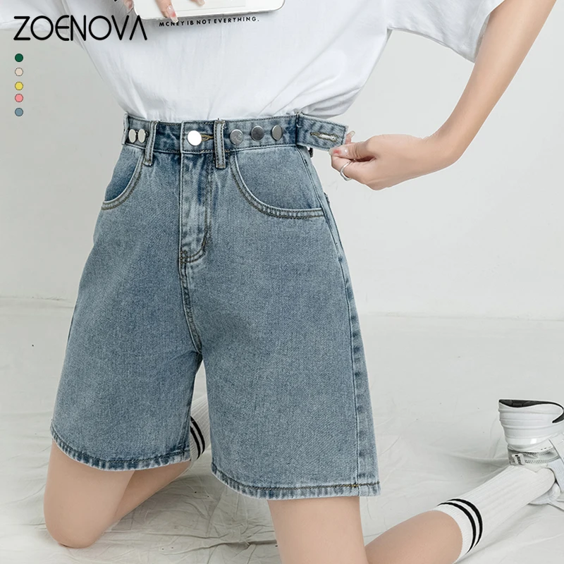 ZOENOVA Belted Shorts Jeans Women Baggy Y2K Fashion Straight Vintage Streetwear Denim 2022 Summer Loose Femme Denim Short Pants