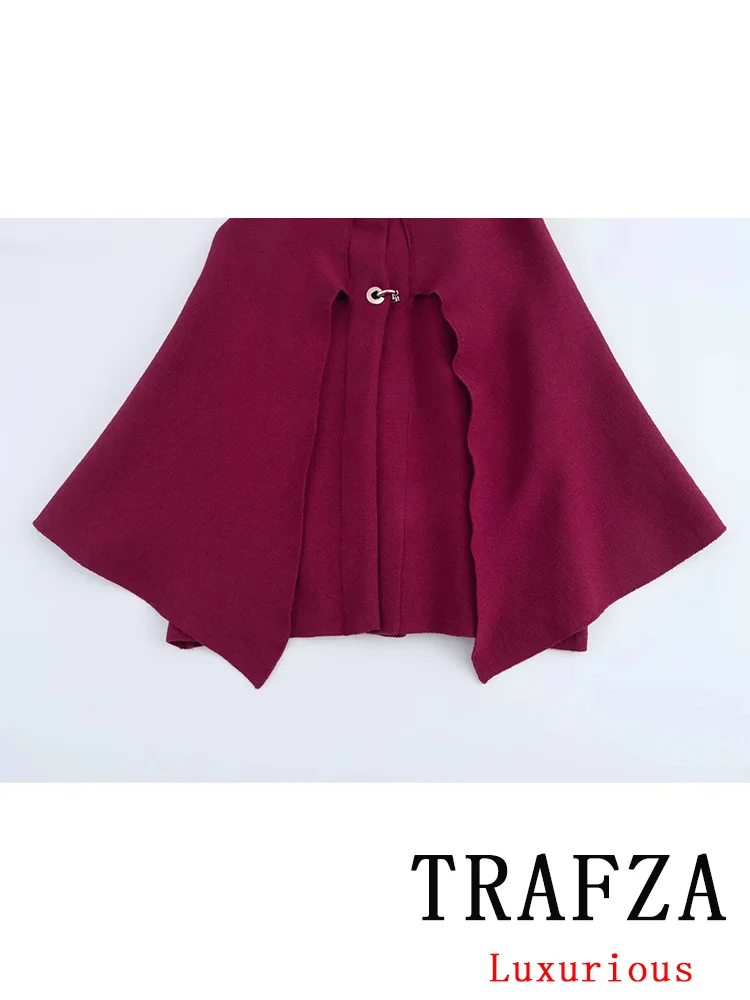 TRAFZA винтажный шикарный женский свитер однотонный плащ с круглым вырезом и