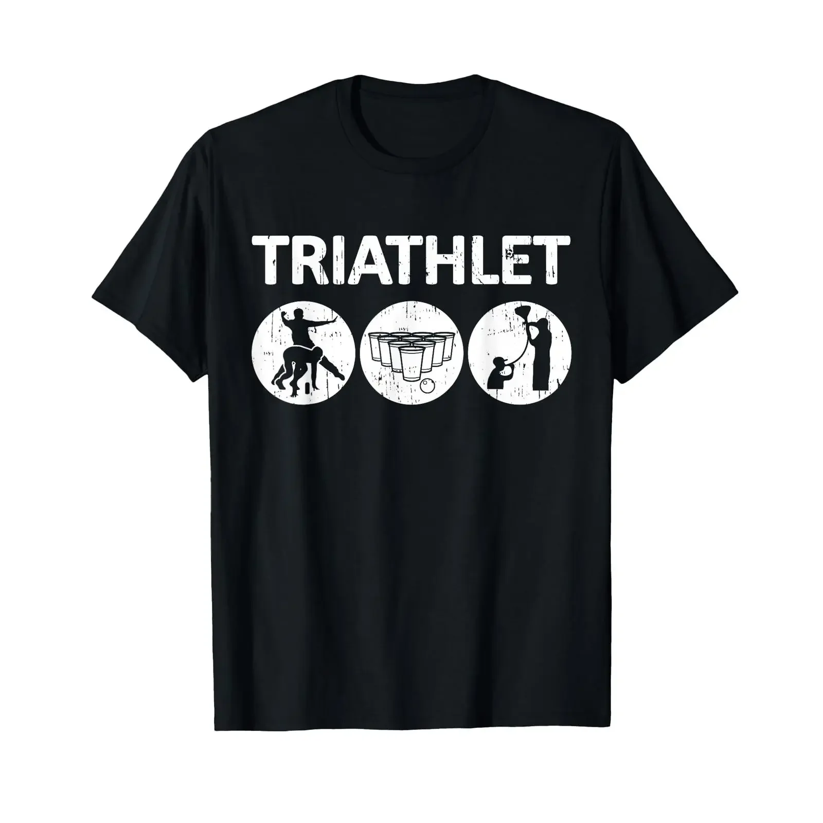 Фото Футболка Beer Triathlet Pong Beerbong Flunkyball Festival, винтажная, с эффектом потертости, модный топ для повседневной носки, слегка дизайнерская одежда. №1
