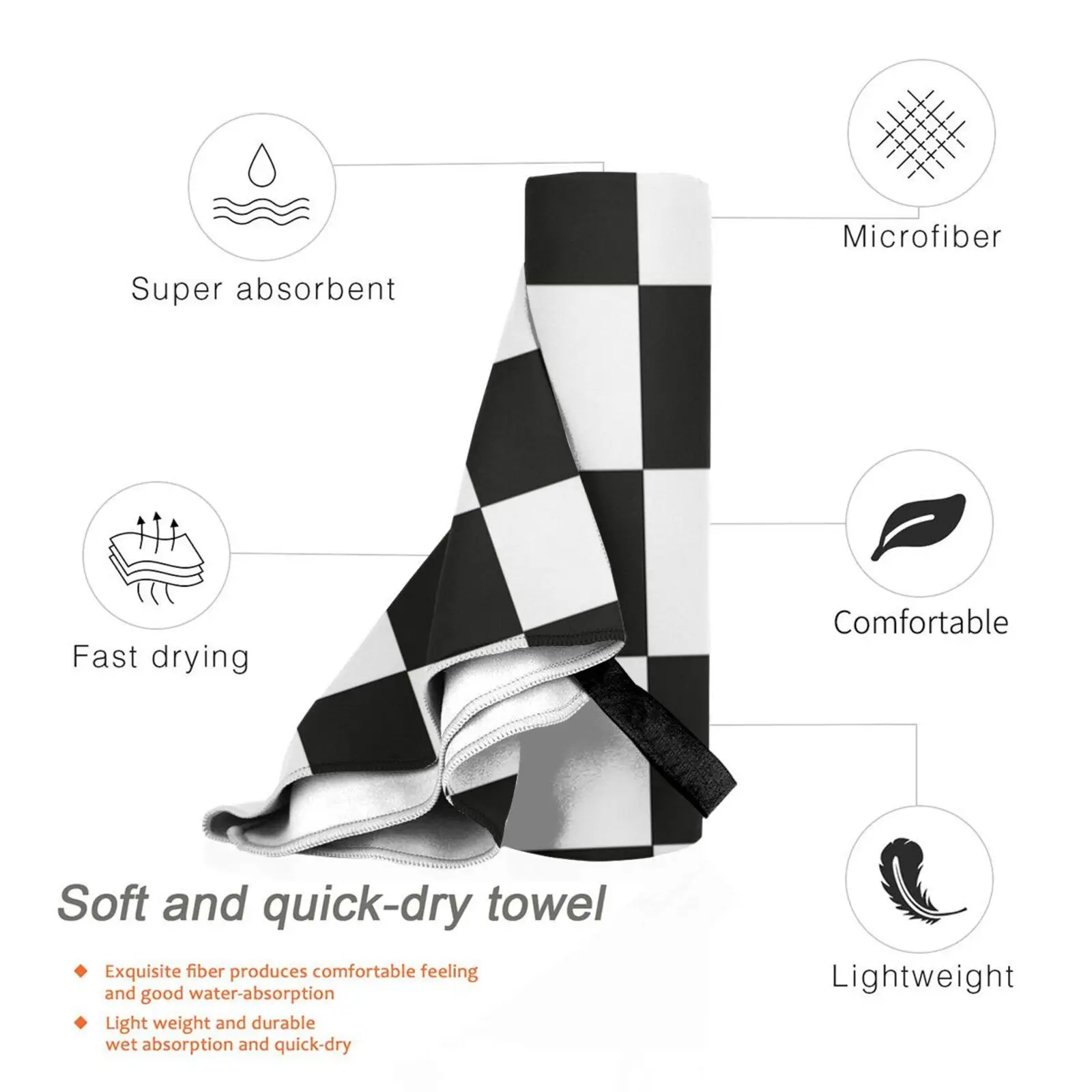 Полотенце банное с шахматными узорами стильное маленькое |