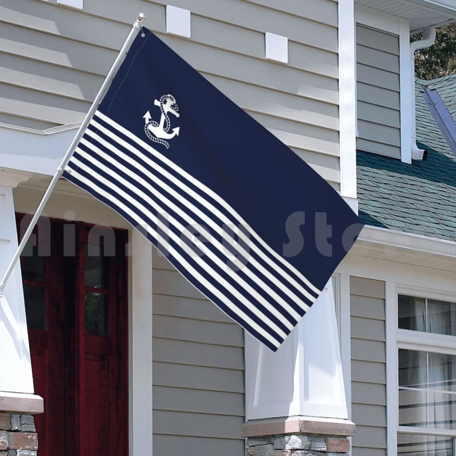 Темно-синие полосы и белый якорь уличный Декор флаг Автомобильный узор