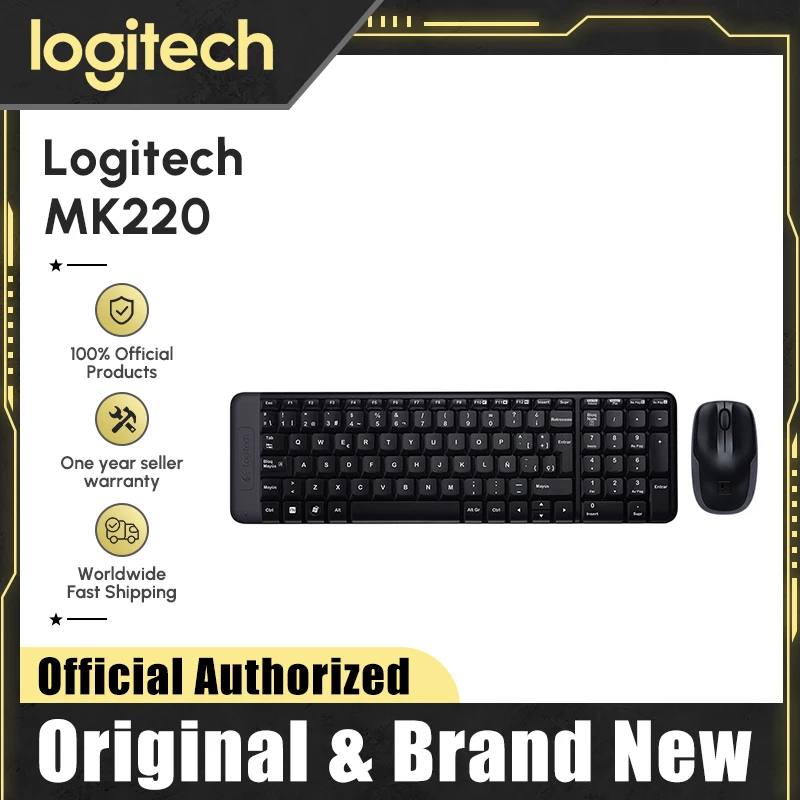 

Logitech MK220 Wireless Keyboard And Mouse Combo 11 Multimedia Shortcut Keys 1000DPI Mice USB Receiver Set Office For Laptop PC