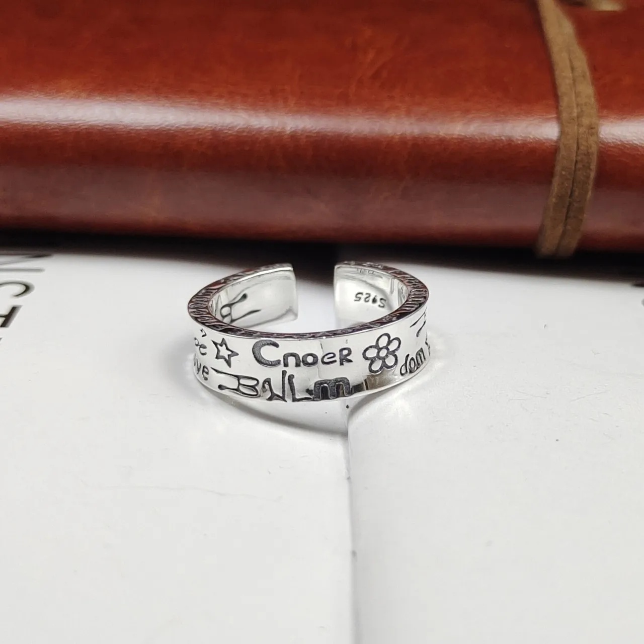 

Sterling Silver S925 Personalized Street Snap Hip Hop Style Ring Ins Women's Style Old Made Small Wide Edition Pure Ring Style