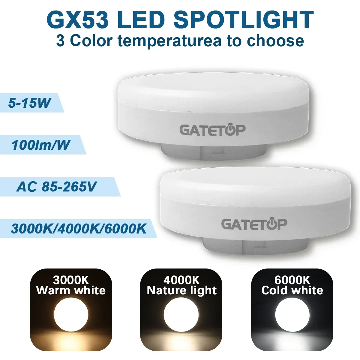 2 шт. светодиодный прожектор с высоким люменом GX53 5 Вт 7 9 15 AC85-265V 100 лм/Вт дневной